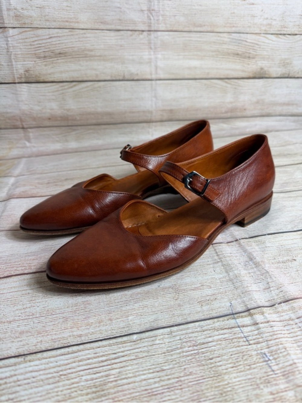 Pantanetti brown leather flats ankle strap. 40 9-9.5